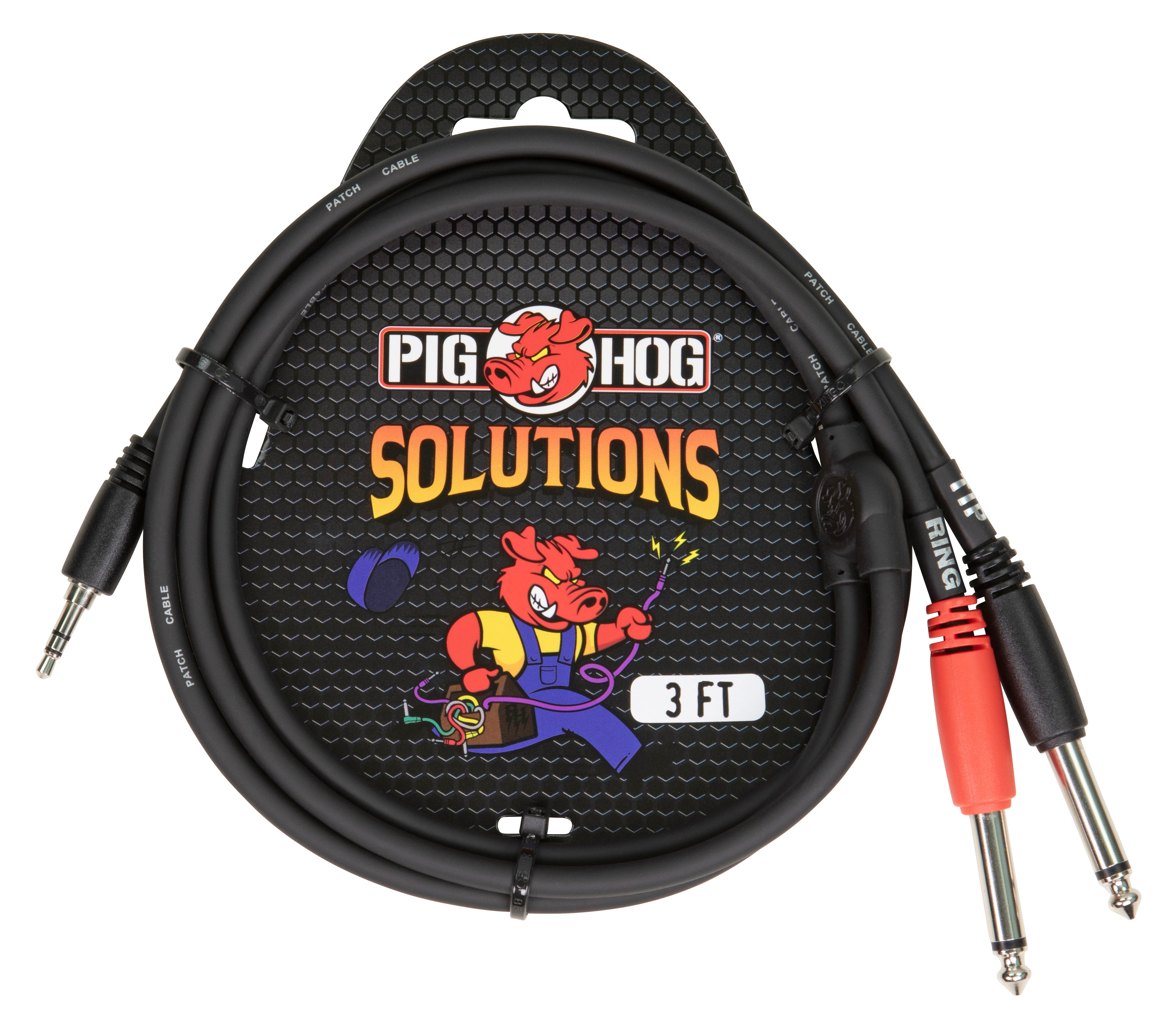 Pig Hog Solutions - 3ft Stereo Breakout Cable, 3.5mm to Dual 1/4"