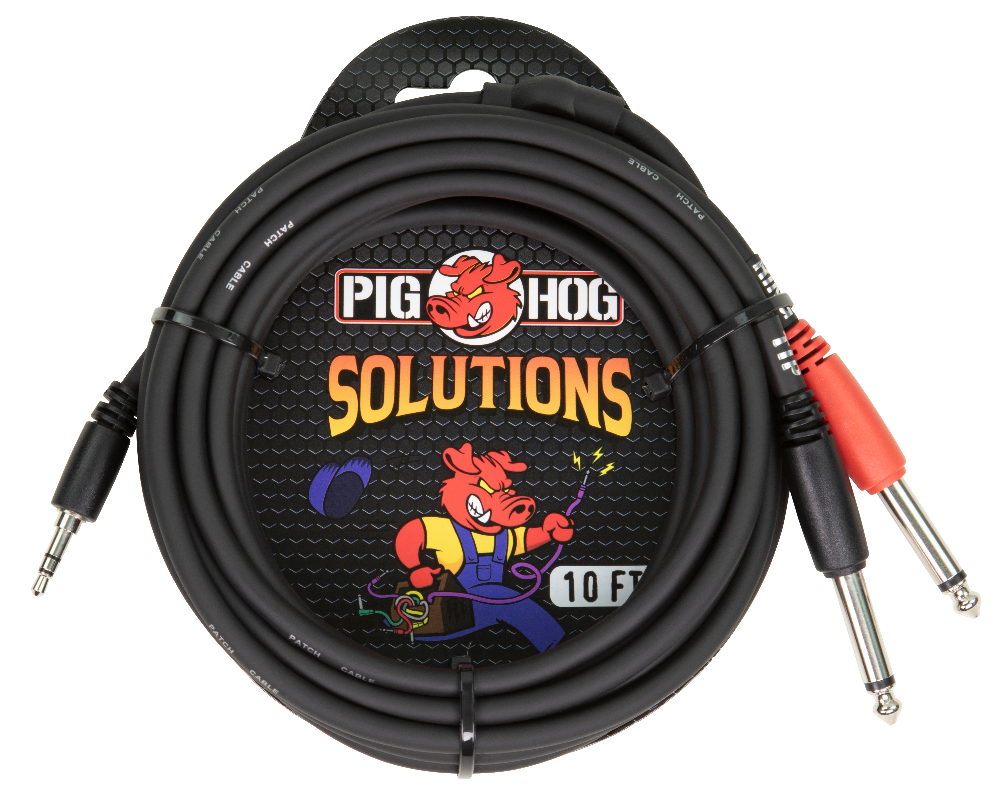 Pig Hog Solutions - 10ft Stereo Breakout Cable, 3.5mm to Dual 1/4"