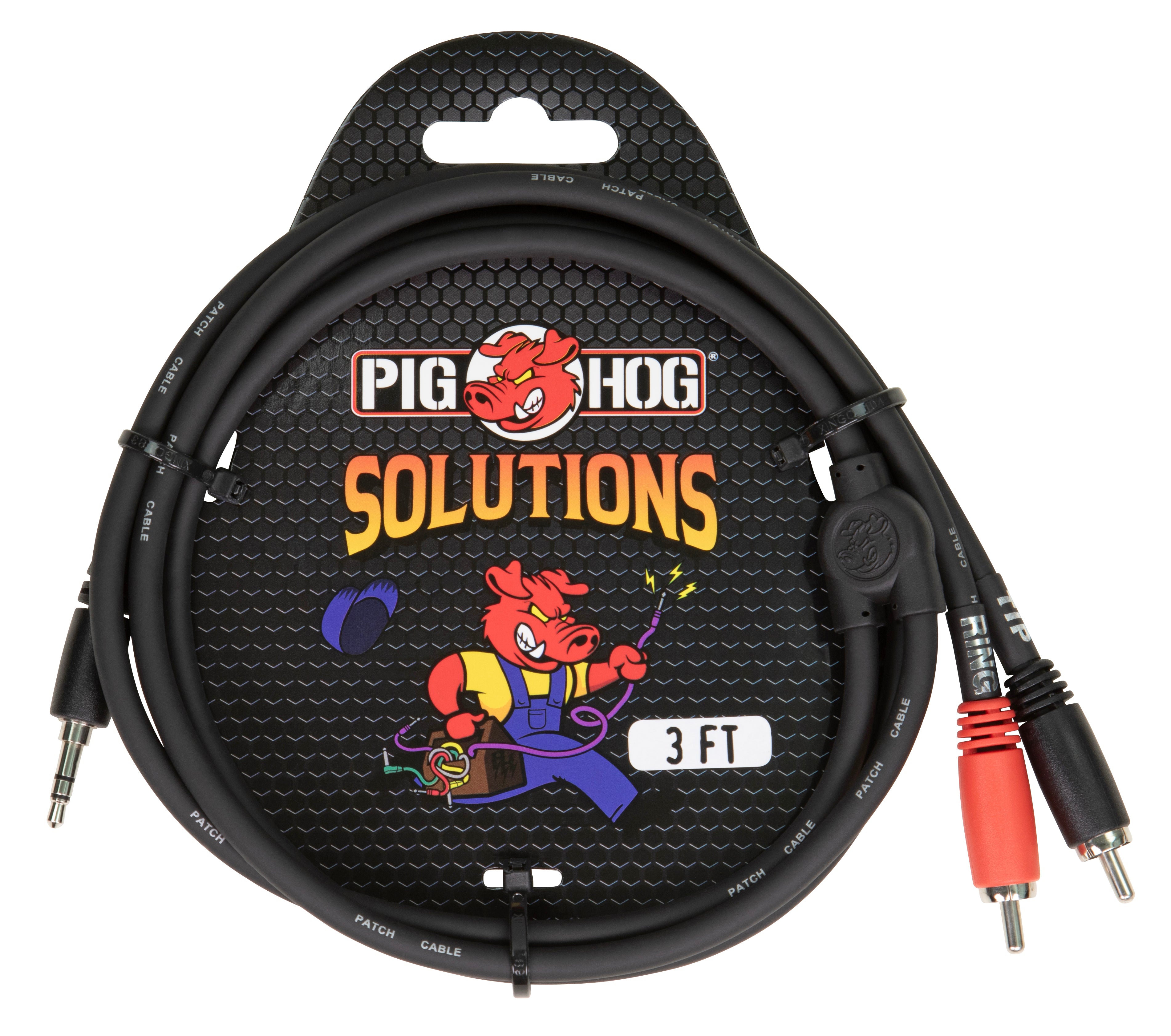 Pig Hog Solutions - 3ft Stereo Breakout Cable, 3.5mm to Dual RCA