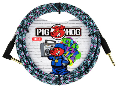 Pig Hog "Blue Graffiti" Instrument Cable, 10ft Right Angle