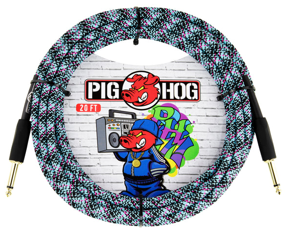 Pig Hog "Blue Graffiti" Instrument Cable, 20ft Straight