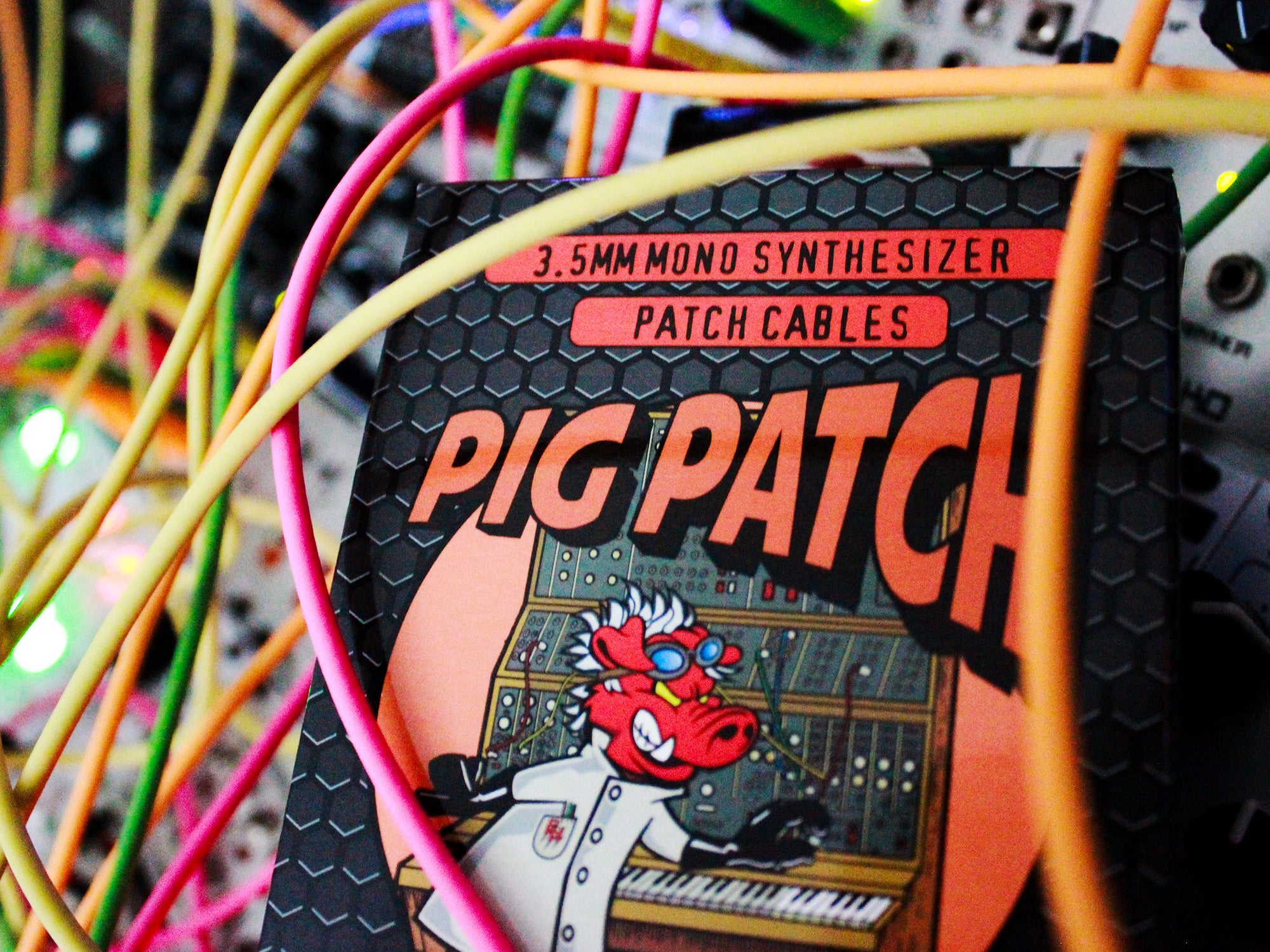 mono patch cables (Neon orange, neon green, neon yellow, neon pink)