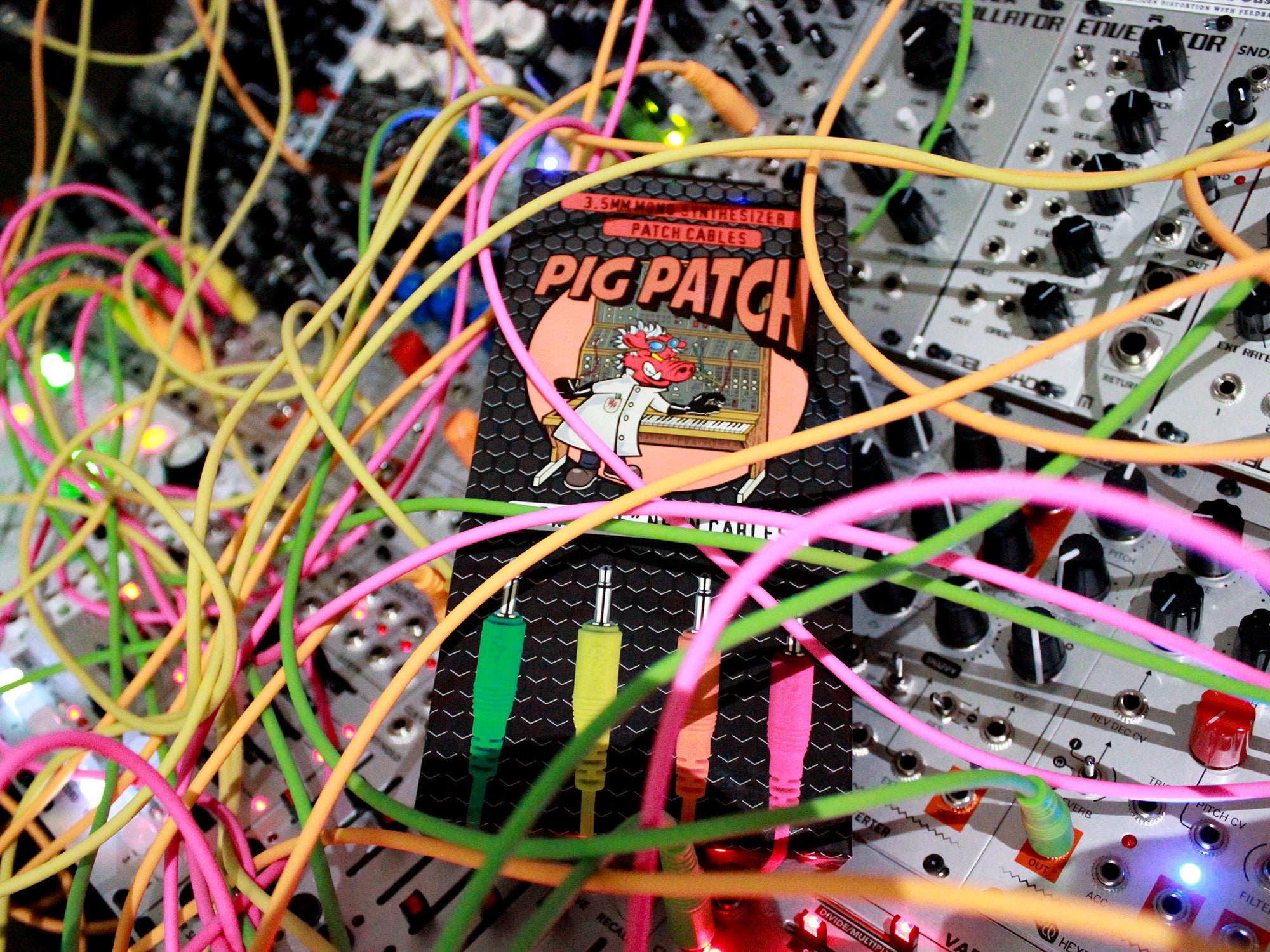 mono patch cables (Neon orange, neon green, neon yellow, neon pink)