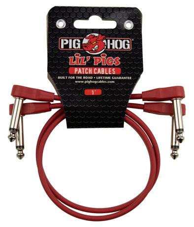 Pig Hog Lil Pigs 1ft Low Profile Patch Cables - 2 pack, Candy Apple Red