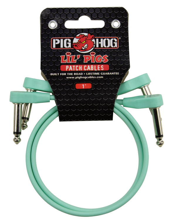 Pig Hog Lil Pigs 1ft Low Profile Patch Cables - 2 pack, Seafoam Green