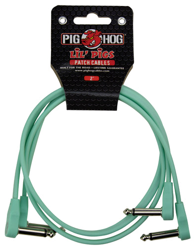 Pig Hog Lil Pigs 2ft Low Profile Patch Cables - 2 pack, Seafoam Green