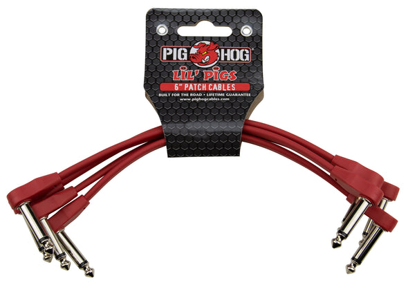 Pig Hog Lil Pigs 6in Low Profile Patch Cables - 4 pack, Candy Apple Red
