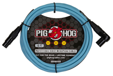 Pig Hog Hex Series Right Angle Mic Cable, 10ft - Daphne Blue