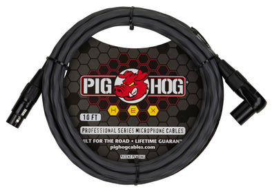 Pig Hog Hex Series Right Angle Mic Cable, 10ft - Grey