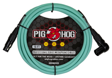 Pig Hog Hex Series Right Angle Mic Cable, 10ft - Seafoam Green
