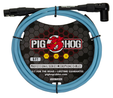 Pig Hog Hex Series Right Angle Mic Cable, 6ft - Daphne Blue