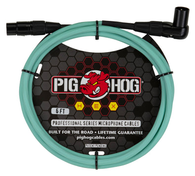Pig Hog Hex Series Right Angle Mic Cable, 6ft - Seafoam Green