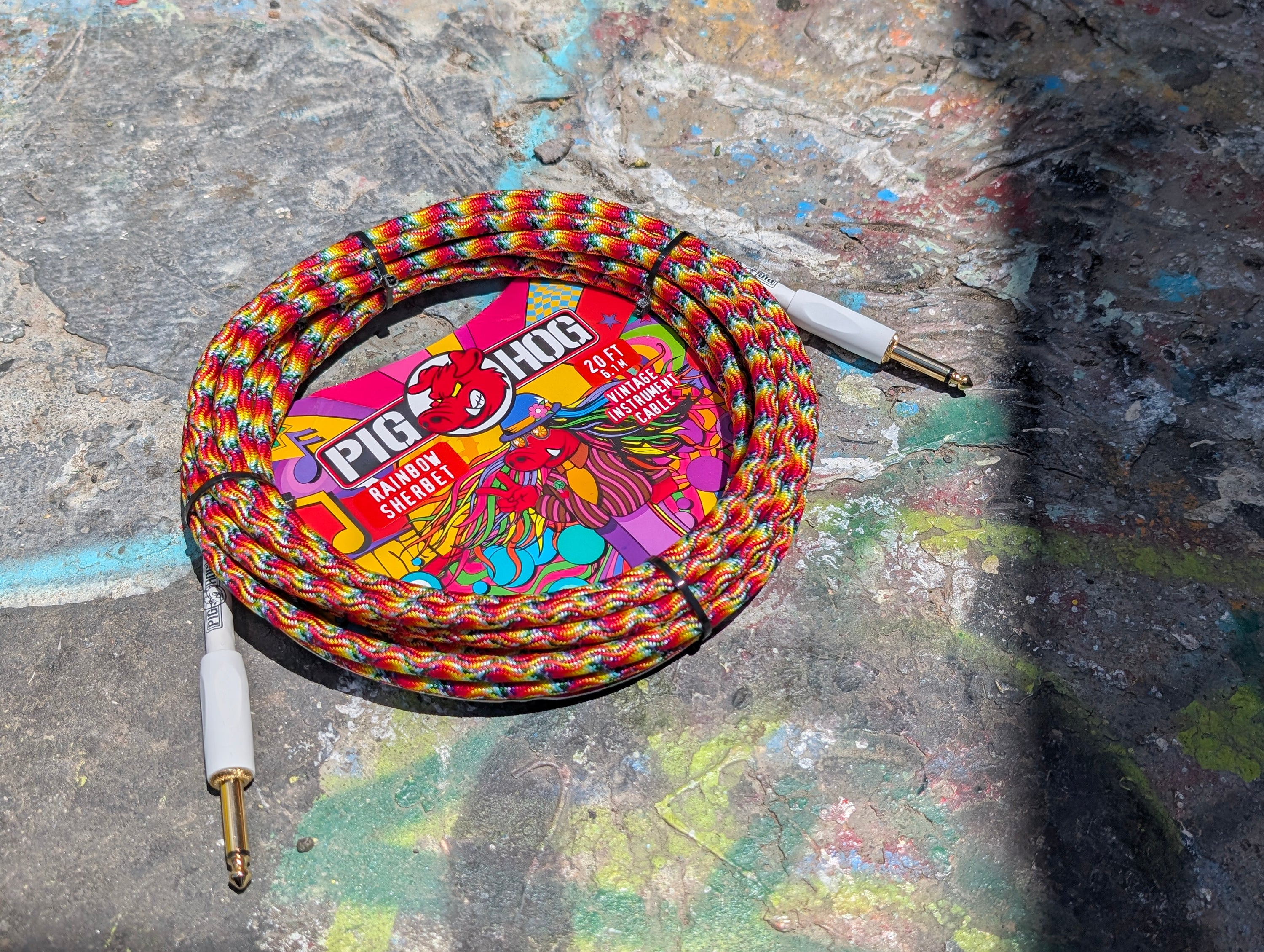 Pig Hog "Rainbow Sherbet" Instrument Cable, 20ft Right Angle