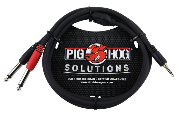 Pig Hog Solutions - 3ft Stereo Breakout Cable, 3.5mm to Dual 1/4"