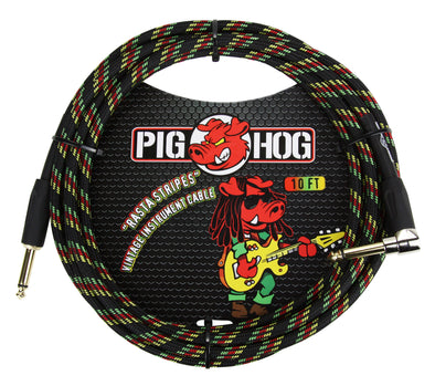 Pig Hog "Rasta Stripes" Instrument Cable, 10ft Right Angle