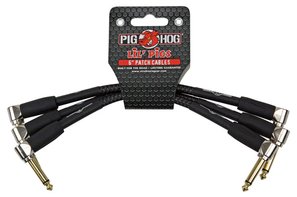 Pig Hog Lil Pigs "Black Woven" 6in Patch Cables - 3 pack