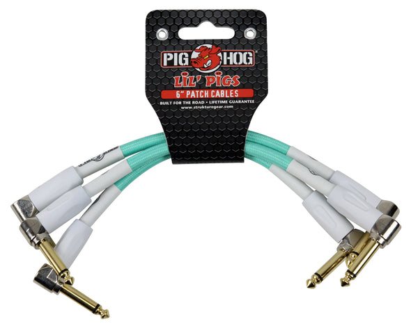 Pig Hog Lil Pigs "Seafoam Green" 6in Patch Cables - 3 pack