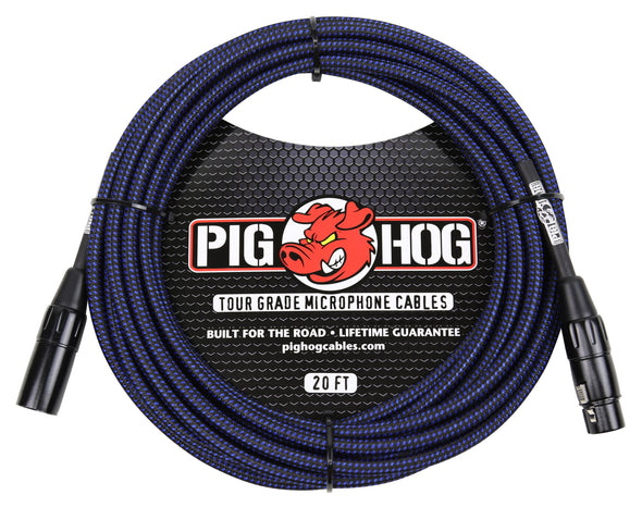 Pig Hog Black & Blue Woven Mic Cable, 20ft XLR