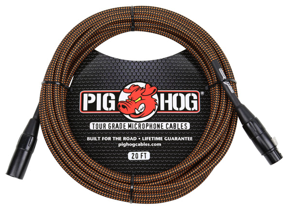 Pig Hog Black & Orange Woven Mic Cable, 20ft XLR