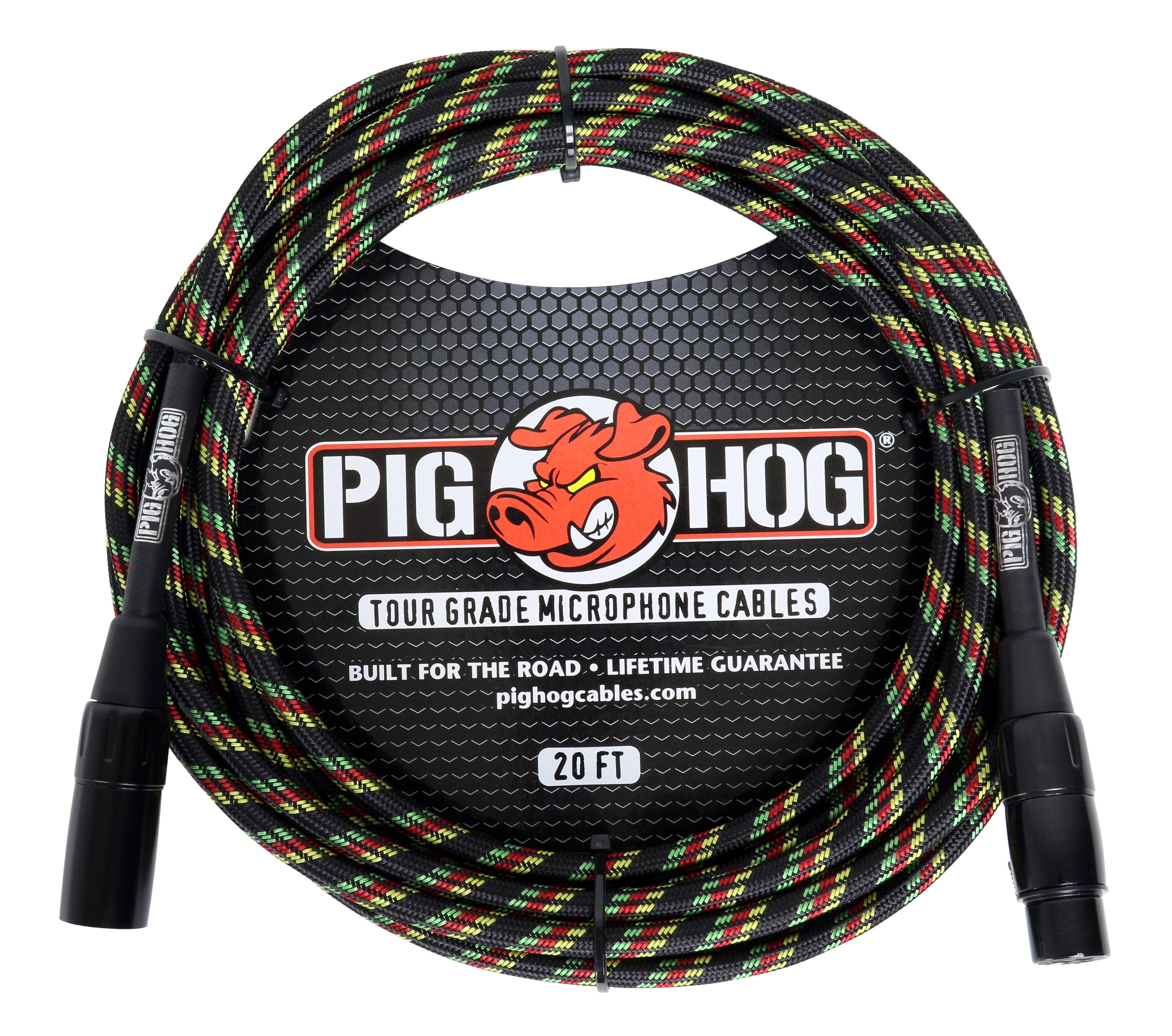 Pig Hog PHM20RAS Rasta Stripes Woven Microphone Cable, 20ft XLR