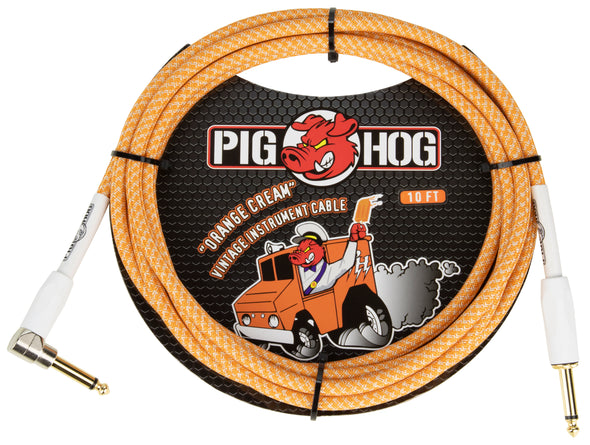 Pig Hog "Orange Crème 2.0" Instrument Cable, 10ft Right Angle