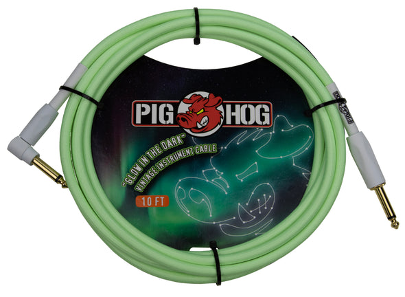 Pig Hog Glow In The Dark Instrument Cables, Right Angle 10ft