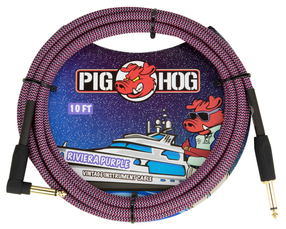 Pig Hog "Riviera Purple" Instrument Cable, 10ft Right Angle