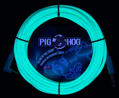 Pig Hog Glow In The Dark Instrument Cables, Right Angle 20ft