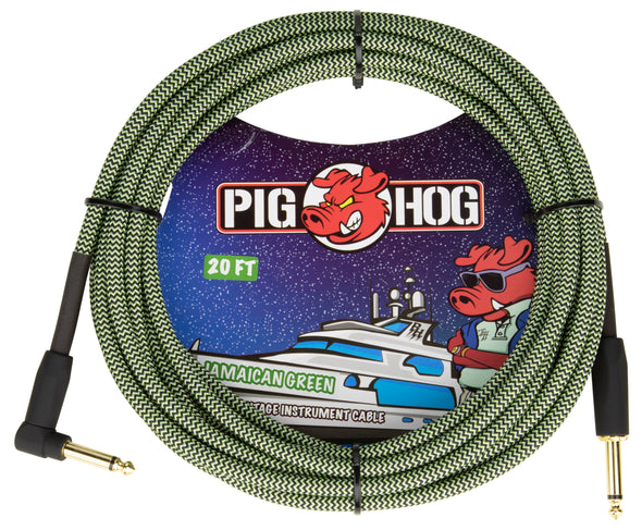 Pig Hog "Jamaican Green" Instrument Cable, 20ft Right Angle
