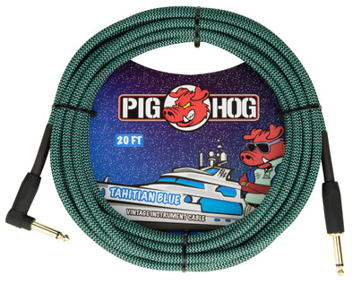Pig Hog "Tahitian Blue" Instrument Cable, 20ft Right Angle