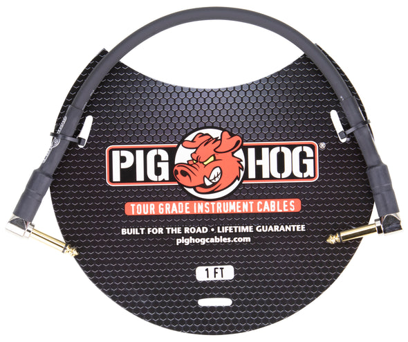 Pig Hog 1ft 1/4" Right Angle - 1/4" Right Angle 8mm Inst. Cable