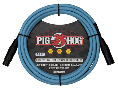 Pig Hog Hex Series Mic Cables 10ft. Daphne Blue