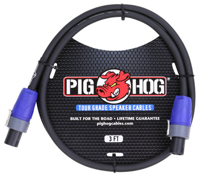 Pig Hog Speaker Cable, 3ft (14 gauge wire), Speakon to Speakon